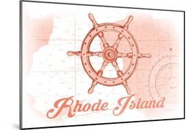 Rhode Island - Ship Wheel - Coral - Coastal Icon-Lantern Press-Mounted Art Print