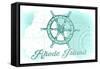 Rhode Island - Ship Wheel - Teal - Coastal Icon-Lantern Press-Framed Stretched Canvas