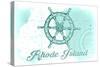 Rhode Island - Ship Wheel - Teal - Coastal Icon-Lantern Press-Stretched Canvas
