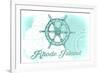 Rhode Island - Ship Wheel - Teal - Coastal Icon-Lantern Press-Framed Art Print