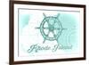 Rhode Island - Ship Wheel - Teal - Coastal Icon-Lantern Press-Framed Art Print