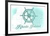 Rhode Island - Ship Wheel - Teal - Coastal Icon-Lantern Press-Framed Art Print