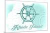 Rhode Island - Ship Wheel - Teal - Coastal Icon-Lantern Press-Mounted Art Print