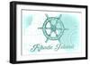 Rhode Island - Ship Wheel - Teal - Coastal Icon-Lantern Press-Framed Art Print