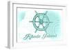 Rhode Island - Ship Wheel - Teal - Coastal Icon-Lantern Press-Framed Art Print