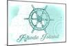 Rhode Island - Ship Wheel - Teal - Coastal Icon-Lantern Press-Mounted Art Print