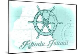 Rhode Island - Ship Wheel - Teal - Coastal Icon-Lantern Press-Mounted Art Print