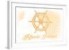 Rhode Island - Ship Wheel - Yellow - Coastal Icon-Lantern Press-Framed Art Print