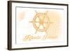 Rhode Island - Ship Wheel - Yellow - Coastal Icon-Lantern Press-Framed Art Print