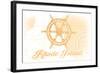 Rhode Island - Ship Wheel - Yellow - Coastal Icon-Lantern Press-Framed Art Print