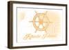 Rhode Island - Ship Wheel - Yellow - Coastal Icon-Lantern Press-Framed Art Print