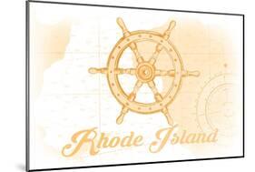 Rhode Island - Ship Wheel - Yellow - Coastal Icon-Lantern Press-Mounted Art Print