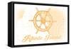 Rhode Island - Ship Wheel - Yellow - Coastal Icon-Lantern Press-Framed Stretched Canvas