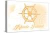 Rhode Island - Ship Wheel - Yellow - Coastal Icon-Lantern Press-Stretched Canvas