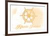 Rhode Island - Ship Wheel - Yellow - Coastal Icon-Lantern Press-Framed Art Print