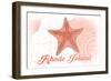 Rhode Island - Starfish - Coral - Coastal Icon-Lantern Press-Framed Art Print