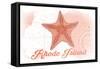Rhode Island - Starfish - Coral - Coastal Icon-Lantern Press-Framed Stretched Canvas