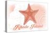 Rhode Island - Starfish - Coral - Coastal Icon-Lantern Press-Stretched Canvas