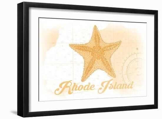 Rhode Island - Starfish - Yellow - Coastal Icon-Lantern Press-Framed Art Print