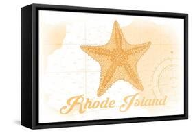 Rhode Island - Starfish - Yellow - Coastal Icon-Lantern Press-Framed Stretched Canvas