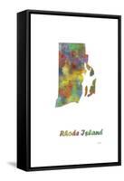 Rhode Island State Map 1-Marlene Watson-Framed Stretched Canvas