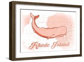 Rhode Island - Whale - Coral - Coastal Icon-Lantern Press-Framed Art Print