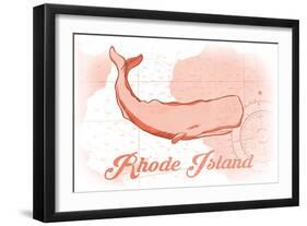 Rhode Island - Whale - Coral - Coastal Icon-Lantern Press-Framed Art Print