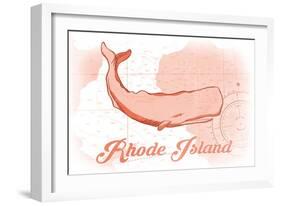 Rhode Island - Whale - Coral - Coastal Icon-Lantern Press-Framed Art Print