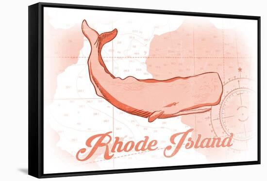 Rhode Island - Whale - Coral - Coastal Icon-Lantern Press-Framed Stretched Canvas