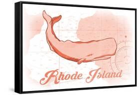 Rhode Island - Whale - Coral - Coastal Icon-Lantern Press-Framed Stretched Canvas