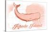 Rhode Island - Whale - Coral - Coastal Icon-Lantern Press-Stretched Canvas