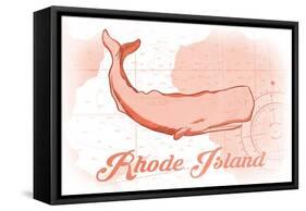 Rhode Island - Whale - Coral - Coastal Icon-Lantern Press-Framed Stretched Canvas