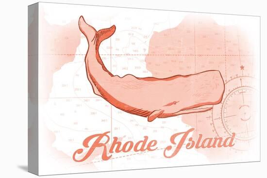 Rhode Island - Whale - Coral - Coastal Icon-Lantern Press-Stretched Canvas