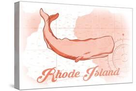 Rhode Island - Whale - Coral - Coastal Icon-Lantern Press-Stretched Canvas