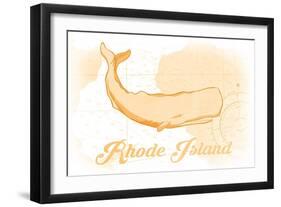 Rhode Island - Whale - Yellow - Coastal Icon-Lantern Press-Framed Art Print
