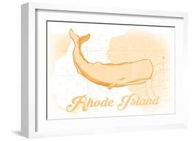 Rhode Island - Whale - Yellow - Coastal Icon-Lantern Press-Framed Art Print