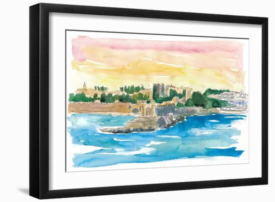 Rhodes Greece Waterfront with Grandmaster Palace-M. Bleichner-Framed Art Print