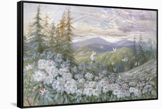 Rhododendrons and Butterflies-Marion Ellis Rowan-Framed Stretched Canvas