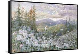 Rhododendrons and Butterflies-Marion Ellis Rowan-Framed Stretched Canvas