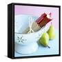 Rhubarb in a Colander, Pears Beside It-Dave King-Framed Stretched Canvas