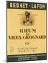 Rhum du Vieux Grognard Bedhet-Lafon Brand Rum Label-Lantern Press-Mounted Art Print