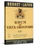 Rhum du Vieux Grognard Bedhet-Lafon Brand Rum Label-Lantern Press-Stretched Canvas