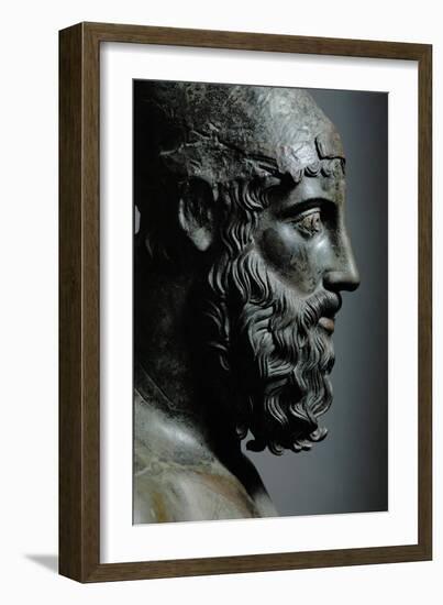 Riace Bronze (B), Head of Bronze Statue of a Young Man with Helmet, Detail-Phidias-Framed Giclee Print