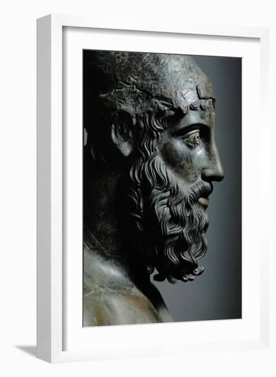 Riace Bronze (B), Head of Bronze Statue of a Young Man with Helmet, Detail-Phidias-Framed Giclee Print