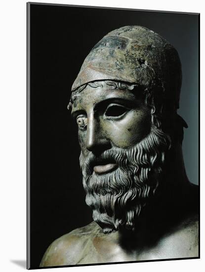 Riace Bronze (B), Head of Bronze Statue of a Young Man with Helmet, Detail-Phidias-Mounted Giclee Print