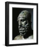 Riace Bronze (B), Head of Bronze Statue of a Young Man with Helmet, Detail-Phidias-Framed Premium Giclee Print