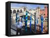 Rialto Bridge and Gondolier, Grand Canal, Venice, UNESCO World Heritage Site, Veneto, Italy, Europe-Amanda Hall-Framed Stretched Canvas