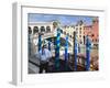 Rialto Bridge and Gondolier, Grand Canal, Venice, UNESCO World Heritage Site, Veneto, Italy, Europe-Amanda Hall-Framed Photographic Print