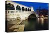 Rialto Bridge At Night, Venice, Italy-George Oze-Stretched Canvas
