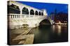 Rialto Bridge At Night, Venice, Italy-George Oze-Stretched Canvas